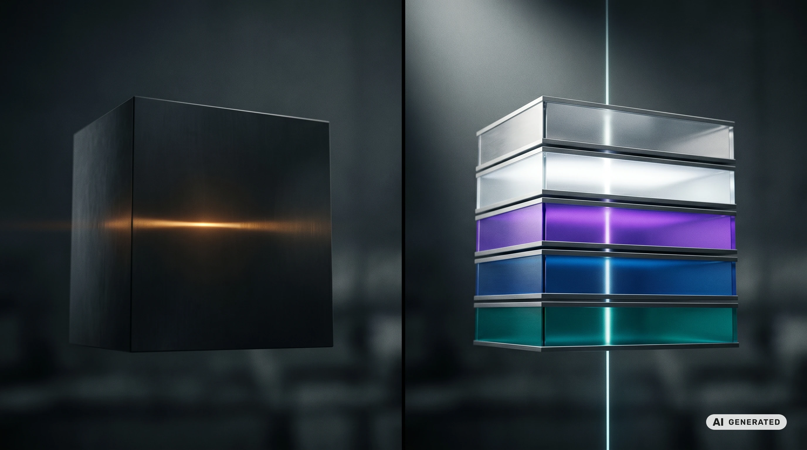 Split-panel showing old monolithic agent architecture versus new stratified five-layer infrastructure stack